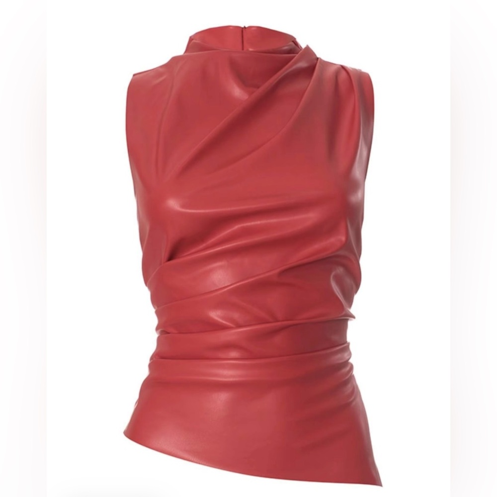 Red Rushed Asymmetrical Top - Picture 2 of 7